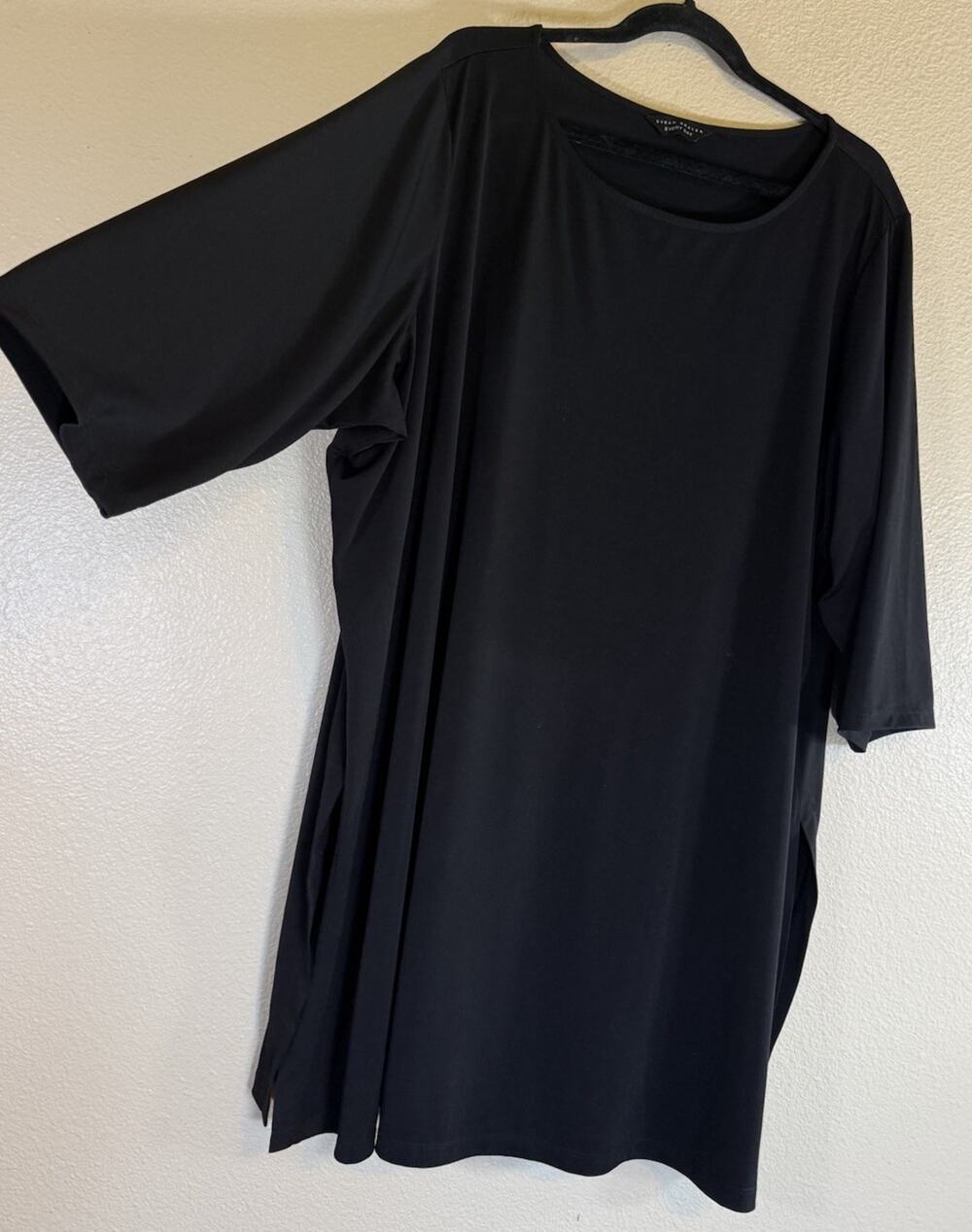 Susan Graver Everyday Dress Plus 3X Black Shift Liquid Knit Classic Side Slits
